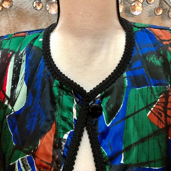 Howard‎ Wolf Jacket Women's 6 Black Green Colorful Bold Abstract Silky VNTG 80s - Picture 7 of 11